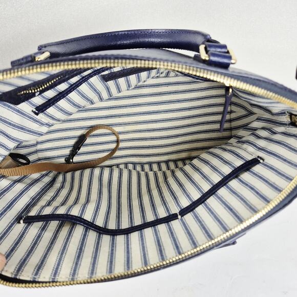 Dooney & Bourke Saffiano Leather Zip Satchel Purse Blue Gold Hardware Crossbody - Picture 9 of 16